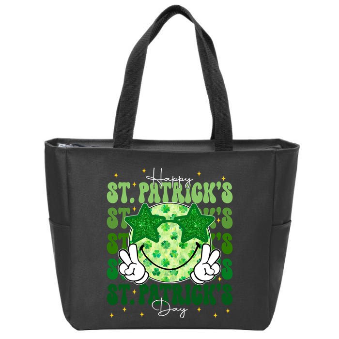 Groovy Happy St Patricks Day Shamrock Zip Tote Bag
