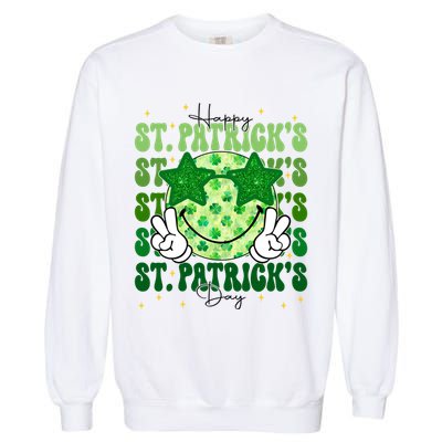 Groovy Happy St Patricks Day Shamrock Garment-Dyed Sweatshirt