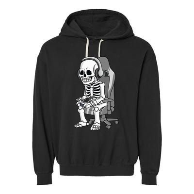 Gaming Halloween Skeleton Scary Gamer Garment-Dyed Fleece Hoodie