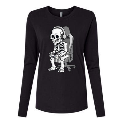 Gaming Halloween Skeleton Scary Gamer Womens Cotton Relaxed Long Sleeve T-Shirt