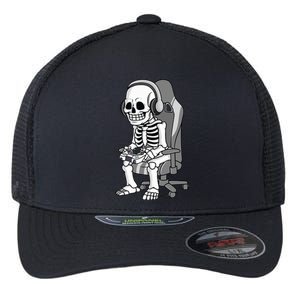 Gaming Halloween Skeleton Scary Gamer Flexfit Unipanel Trucker Cap