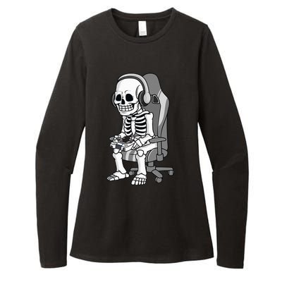 Gaming Halloween Skeleton Scary Gamer Womens CVC Long Sleeve Shirt