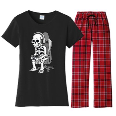 Gaming Halloween Skeleton Scary Gamer Women's Flannel Pajama Set