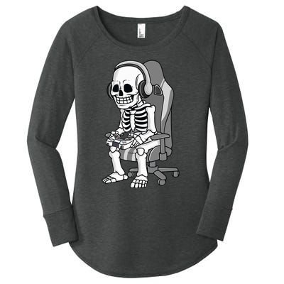 Gaming Halloween Skeleton Scary Gamer Women's Perfect Tri Tunic Long Sleeve Shirt