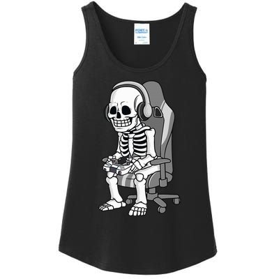 Gaming Halloween Skeleton Scary Gamer Ladies Essential Tank