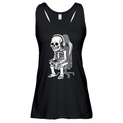 Gaming Halloween Skeleton Scary Gamer Ladies Essential Flowy Tank