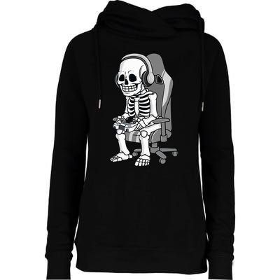 Gaming Halloween Skeleton Scary Gamer Womens Funnel Neck Pullover Hood