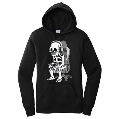 Gaming Halloween Skeleton Scary Gamer Women's Pullover Hoodie