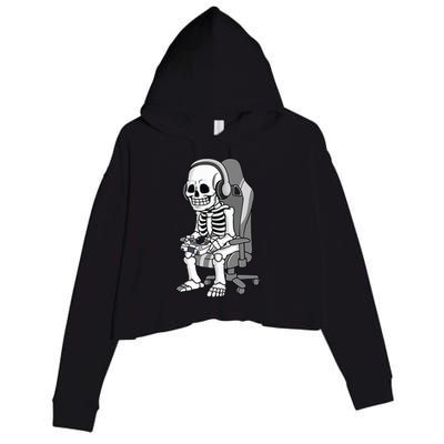 Gaming Halloween Skeleton Scary Gamer Crop Fleece Hoodie