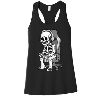 Gaming Halloween Skeleton Scary Gamer Women's Racerback Tank