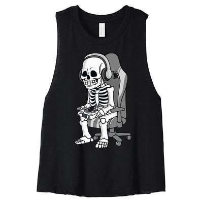 Gaming Halloween Skeleton Scary Gamer Women's Racerback Cropped Tank