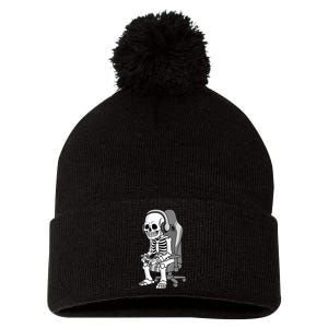 Gaming Halloween Skeleton Scary Gamer Pom Pom 12in Knit Beanie