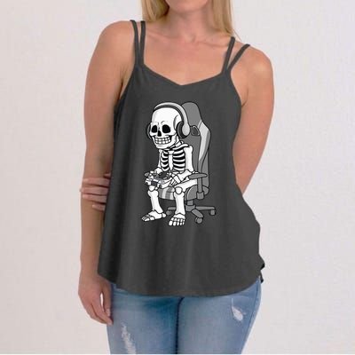 Gaming Halloween Skeleton Scary Gamer Women's Strappy Tank