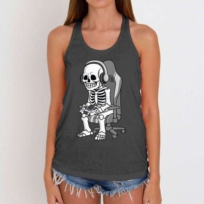 Gaming Halloween Skeleton Scary Gamer Women's Knotted Racerback Tank