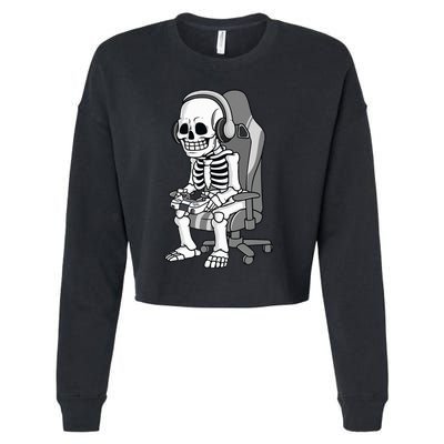 Gaming Halloween Skeleton Scary Gamer Cropped Pullover Crew