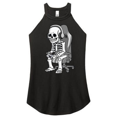 Gaming Halloween Skeleton Scary Gamer Women's Perfect Tri Rocker Tank