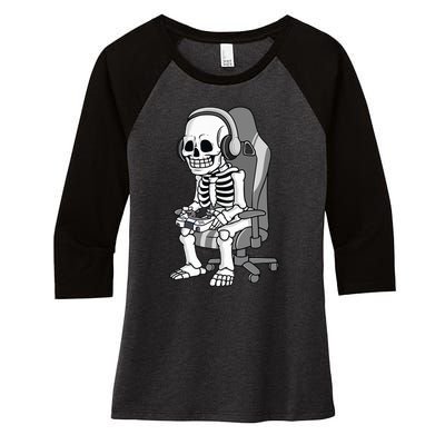 Gaming Halloween Skeleton Scary Gamer Women's Tri-Blend 3/4-Sleeve Raglan Shirt