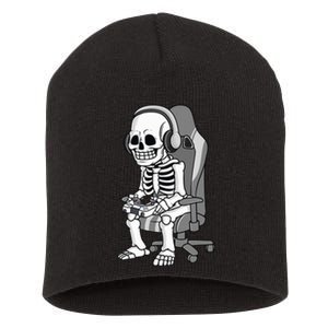 Gaming Halloween Skeleton Scary Gamer Short Acrylic Beanie