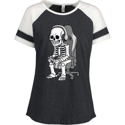 Gaming Halloween Skeleton Scary Gamer Enza Ladies Jersey Colorblock Tee