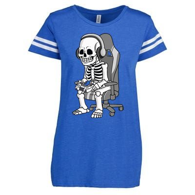 Gaming Halloween Skeleton Scary Gamer Enza Ladies Jersey Football T-Shirt