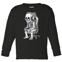 Gaming Halloween Skeleton Scary Gamer Kids Toddler Long Sleeve Shirt