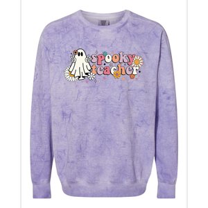 Groovy Halloween Spooky Teacher Trick Or Teach Teacher Colorblast Crewneck Sweatshirt