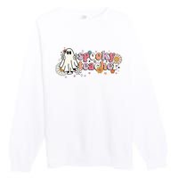 Groovy Halloween Spooky Teacher Trick Or Teach Teacher Premium Crewneck Sweatshirt