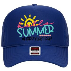 Graduation Hello Summer Happy Last Day Teacher High Crown Mesh Back Trucker Hat