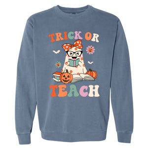 Groovy Halloween Teacher Great Gift Trick Or Teach Funny Cool Gift Garment-Dyed Sweatshirt