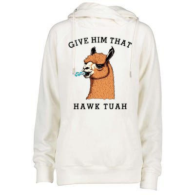 Give Him That Hawk Tuah Funny Sheep Viral Meme Womens Funnel Neck Pullover Hood