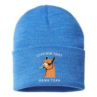 Give Him That Hawk Tuah Funny Sheep Viral Meme Sustainable Knit Beanie