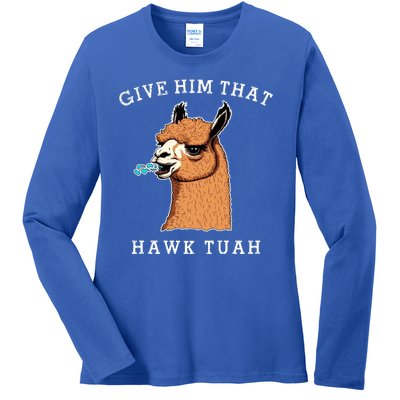 Give Him That Hawk Tuah Funny Sheep Viral Meme Ladies Long Sleeve Shirt