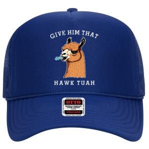 Give Him That Hawk Tuah Funny Sheep Viral Meme High Crown Mesh Back Trucker Hat