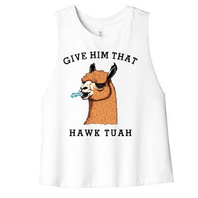 Give Him That Hawk Tuah Funny Sheep Viral Meme Women's Racerback Cropped Tank