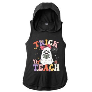 Groovy Halloween Trick Or Teach Retro Floral Ghost Teacher Ladies PosiCharge Tri-Blend Wicking Draft Hoodie Tank