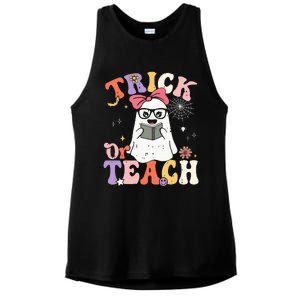 Groovy Halloween Trick Or Teach Retro Floral Ghost Teacher Ladies PosiCharge Tri-Blend Wicking Tank