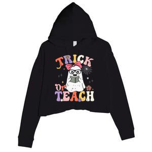 Groovy Halloween Trick Or Teach Retro Floral Ghost Teacher Crop Fleece Hoodie