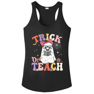 Groovy Halloween Trick Or Teach Retro Floral Ghost Teacher Ladies PosiCharge Competitor Racerback Tank