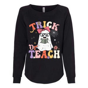 Groovy Halloween Trick Or Teach Retro Floral Ghost Teacher Womens California Wash Sweatshirt