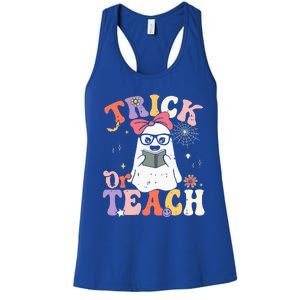 Groovy Halloween Trick Or Teach Retro Floral Ghost Teacher Women's Racerback Tank