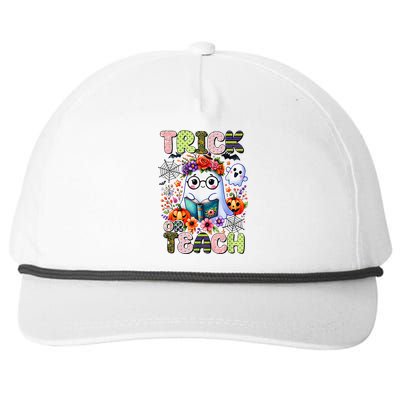 Groovy Halloween Trick Or Teach Retro Floral Ghost Teacher Snapback Five-Panel Rope Hat