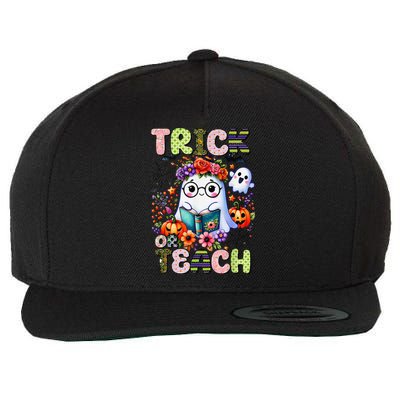 Groovy Halloween Trick Or Teach Retro Floral Ghost Teacher Wool Snapback Cap