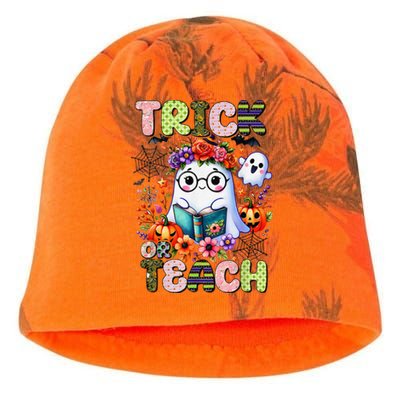 Groovy Halloween Trick Or Teach Retro Floral Ghost Teacher Kati - Camo Knit Beanie