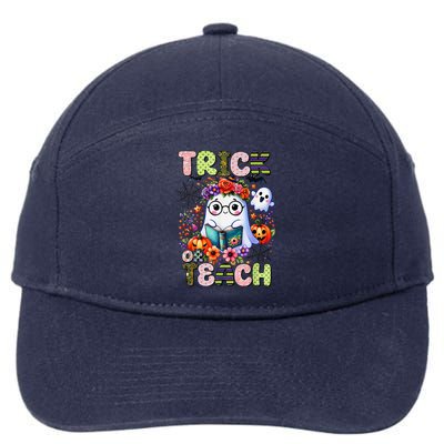 Groovy Halloween Trick Or Teach Retro Floral Ghost Teacher 7-Panel Snapback Hat