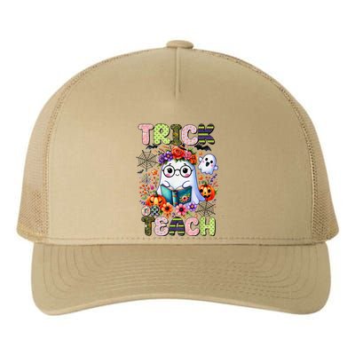 Groovy Halloween Trick Or Teach Retro Floral Ghost Teacher Yupoong Adult 5-Panel Trucker Hat