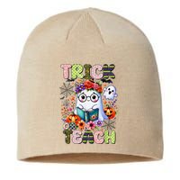 Groovy Halloween Trick Or Teach Retro Floral Ghost Teacher Sustainable Beanie