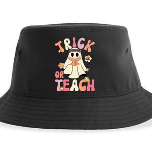 Groovy Halloween Trick Or Teach Retro Floral Ghost Teacher Sustainable Bucket Hat