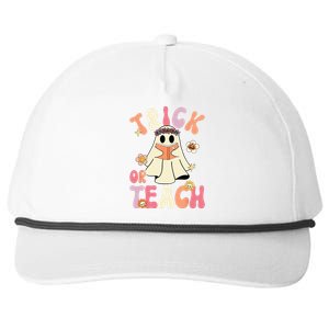 Groovy Halloween Trick Or Teach Retro Floral Ghost Teacher Snapback Five-Panel Rope Hat