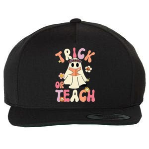 Groovy Halloween Trick Or Teach Retro Floral Ghost Teacher Wool Snapback Cap