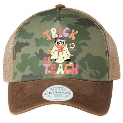 Groovy Halloween Trick or Teach Retro Floral Ghost Teacher Legacy Tie Dye Trucker Hat